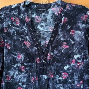 Rock & Republic Lace-Up Floral Blouse